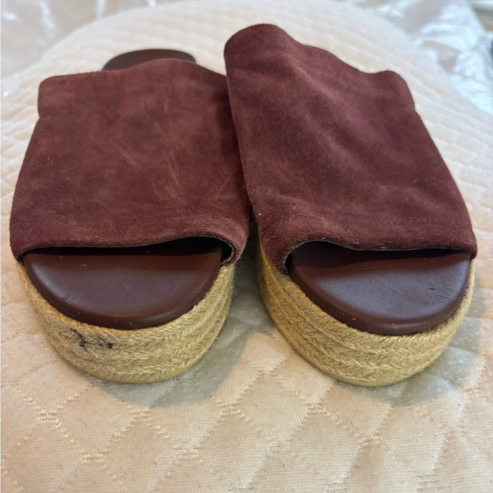 Vince Solana Espadrille Wine Color Suede Platform Slide Sandals Woman 8.5